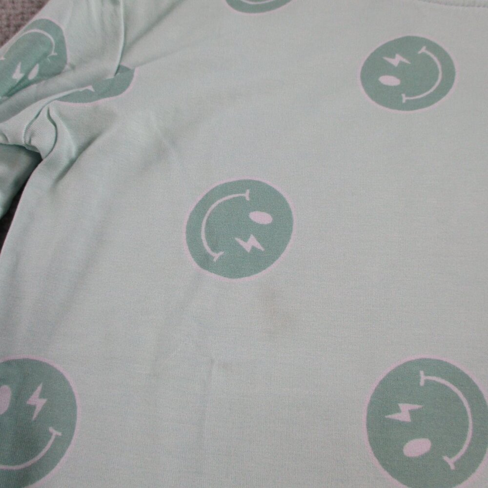 Blush Lotus Bamboo Pajama Set Girls 9/10 Blue Smiley Face Print Soft Lounge - Picture 3 of 9